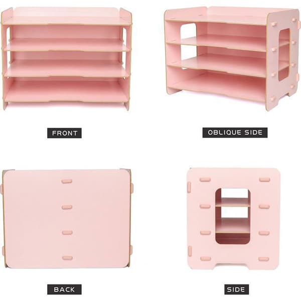 EXERZ Rosa trädfilorganisatör med 4 nivåer för skrivbord, läxor, anteckningsböcker, brev, tidningar och DIY-dekoration.