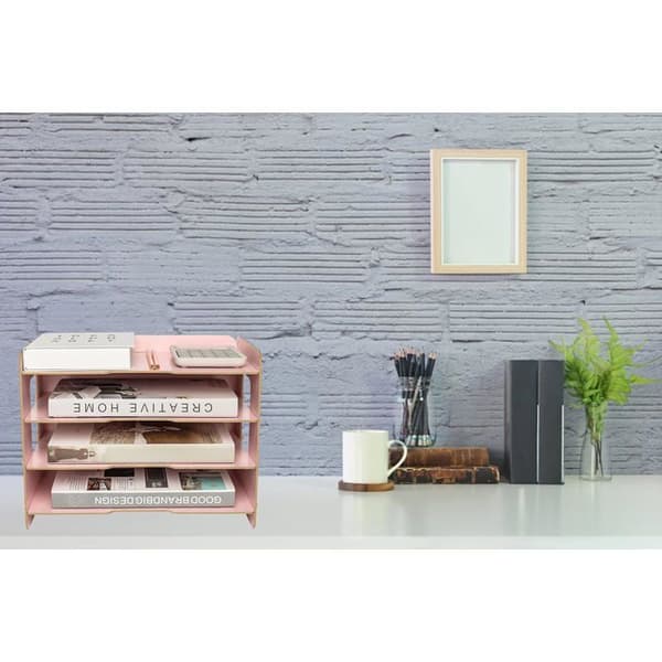 EXERZ Rosa trädfilorganisatör med 4 nivåer för skrivbord, läxor, anteckningsböcker, brev, tidningar och DIY-dekoration.