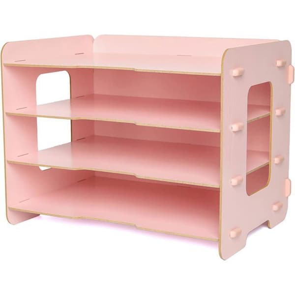 EXERZ Rosa trädfilorganisatör med 4 nivåer för skrivbord, läxor, anteckningsböcker, brev, tidningar och DIY-dekoration.