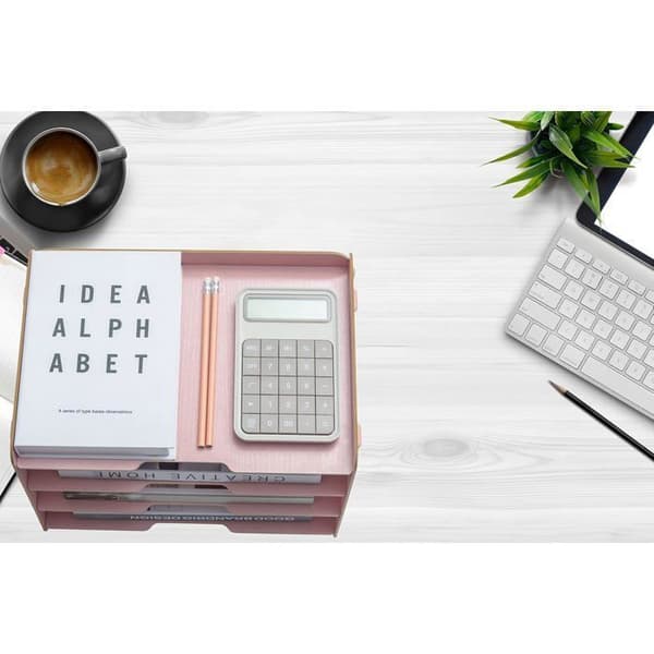 EXERZ Rosa trädfilorganisatör med 4 nivåer för skrivbord, läxor, anteckningsböcker, brev, tidningar och DIY-dekoration.