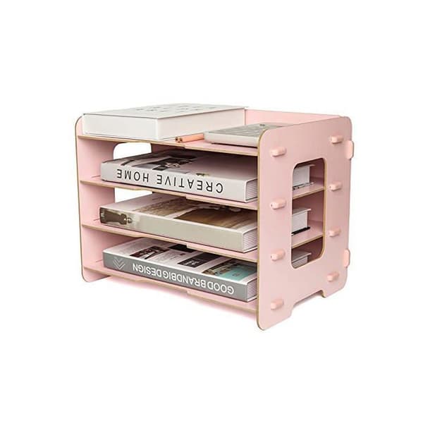 EXERZ Rosa trädfilorganisatör med 4 nivåer för skrivbord, läxor, anteckningsböcker, brev, tidningar och DIY-dekoration.