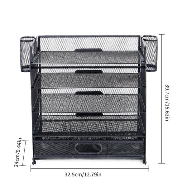 Skrivebordsorganisator, 5 glidende baner, 2 penneholdere,sort