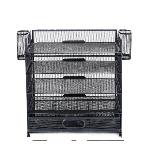 Skrivebordsorganisator, 5 glidende baner, 2 penneholdere,sort