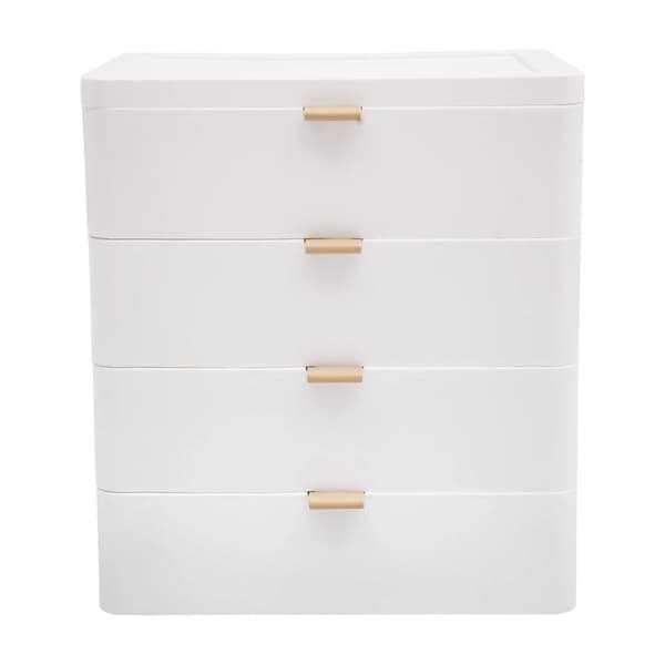 Skrivbordslådsorganisatör, 4 lådor, modern design, kompakt storlek,Vit, S