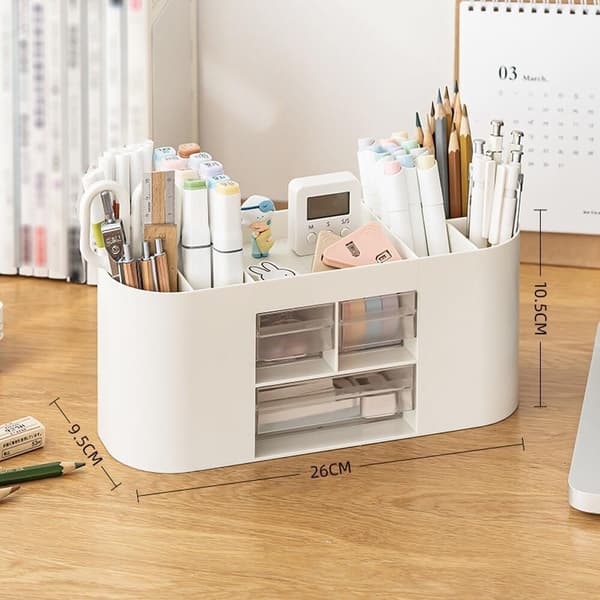 Lollanda Pen Organiser Box – monikäyttöinen pöytäsäilytys, jossa on 10 lokeroa ja kaksi läpinäkyvää laatikkoa