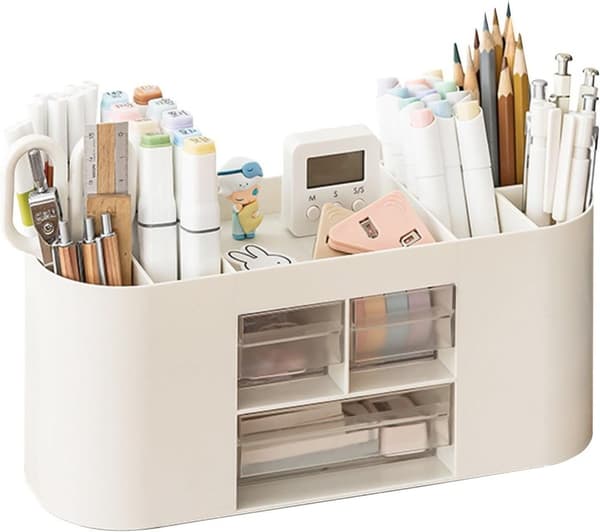 Lollanda Pen Organiser Box – monikäyttöinen pöytäsäilytys, jossa on 10 lokeroa ja kaksi läpinäkyvää laatikkoa