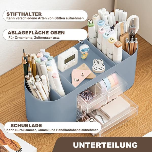 Lollanda Pen Organiser Box – monikäyttöinen pöytäsäilytys, jossa on 10 lokeroa ja kaksi läpinäkyvää laatikkoa