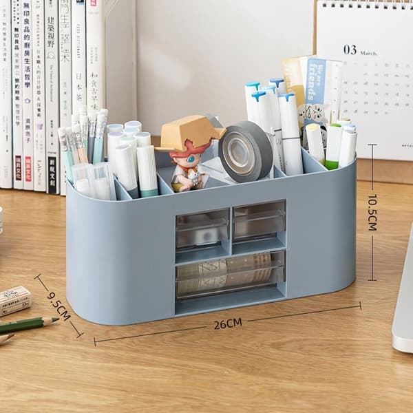 Lollanda Pen Organiser Box – monikäyttöinen pöytäsäilytys, jossa on 10 lokeroa ja kaksi läpinäkyvää laatikkoa