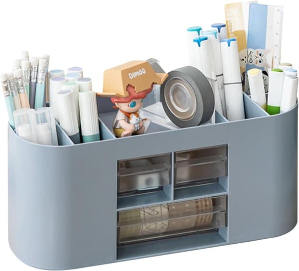 Lollanda Pen Organiser Box – monikäyttöinen pöytäsäilytys, jossa on 10 lokeroa ja kaksi läpinäkyvää laatikkoa