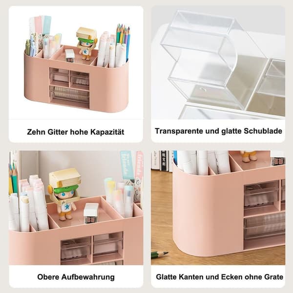 Lollanda Pen Organiser Box – monikäyttöinen pöytäsäilytys, jossa on 10 lokeroa ja kaksi läpinäkyvää laatikkoa