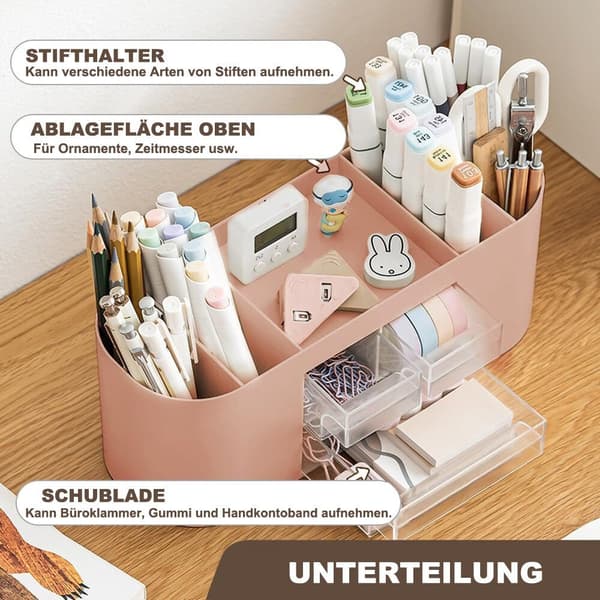 Lollanda Pen Organiser Box – monikäyttöinen pöytäsäilytys, jossa on 10 lokeroa ja kaksi läpinäkyvää laatikkoa