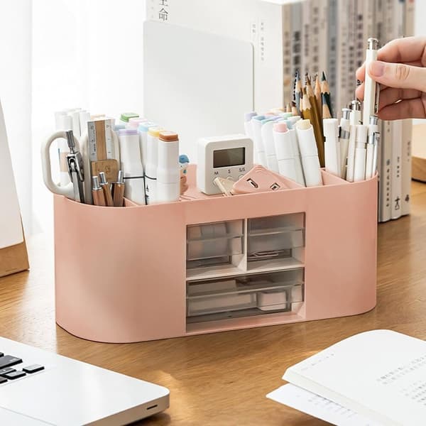 Lollanda Pen Organiser Box – monikäyttöinen pöytäsäilytys, jossa on 10 lokeroa ja kaksi läpinäkyvää laatikkoa