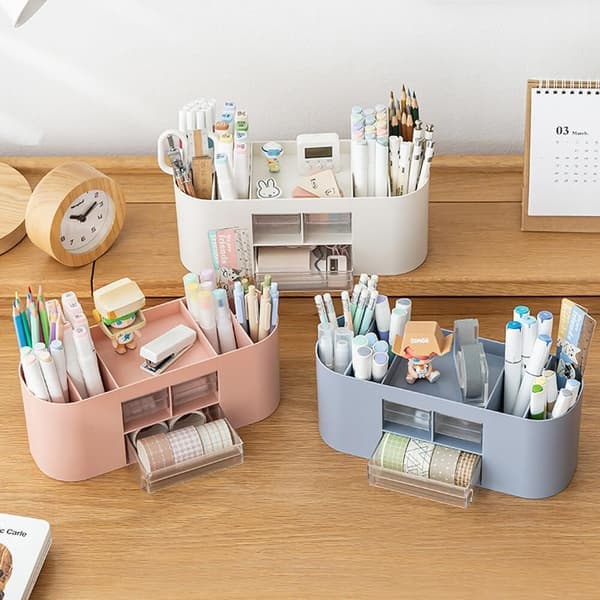 Lollanda Pen Organiser Box – monikäyttöinen pöytäsäilytys, jossa on 10 lokeroa ja kaksi läpinäkyvää laatikkoa