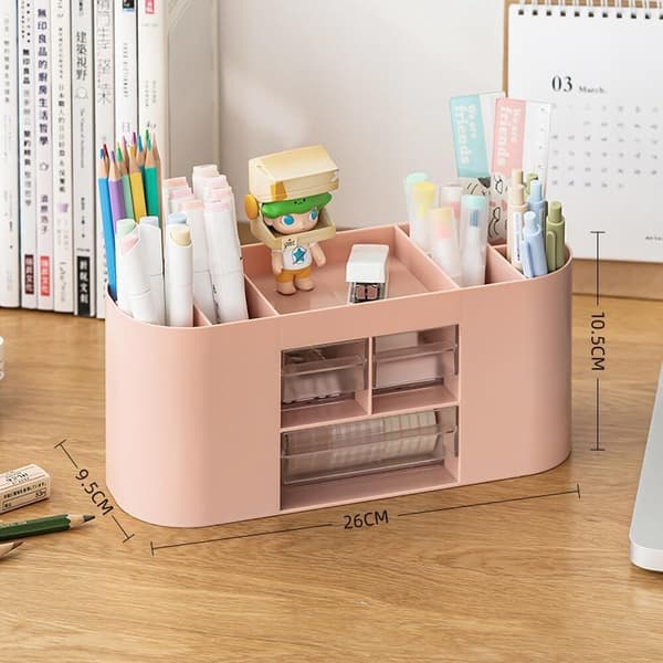 Lollanda Pen Organiser Box – monikäyttöinen pöytäsäilytys, jossa on 10 lokeroa ja kaksi läpinäkyvää laatikkoa