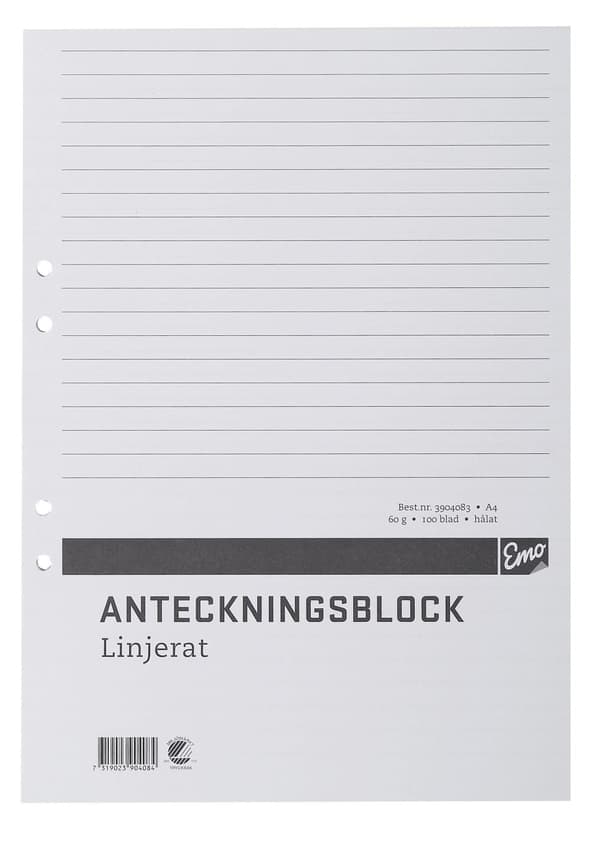 Anteckningsblock A4 100 blad hål TF linj 5st