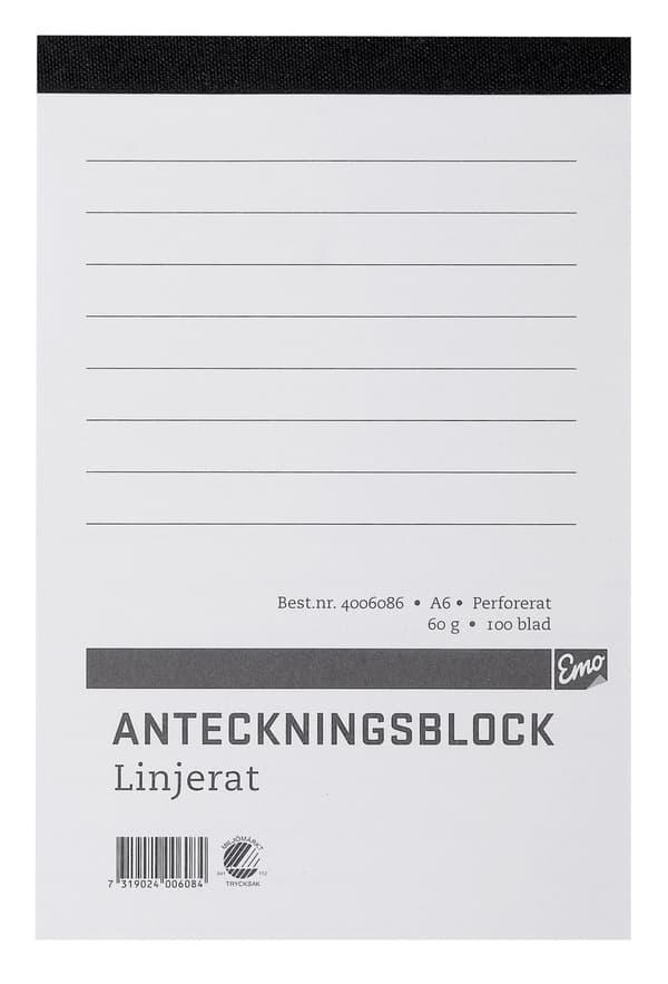 Anteckningsblock A6 100 blad perf linj 5st