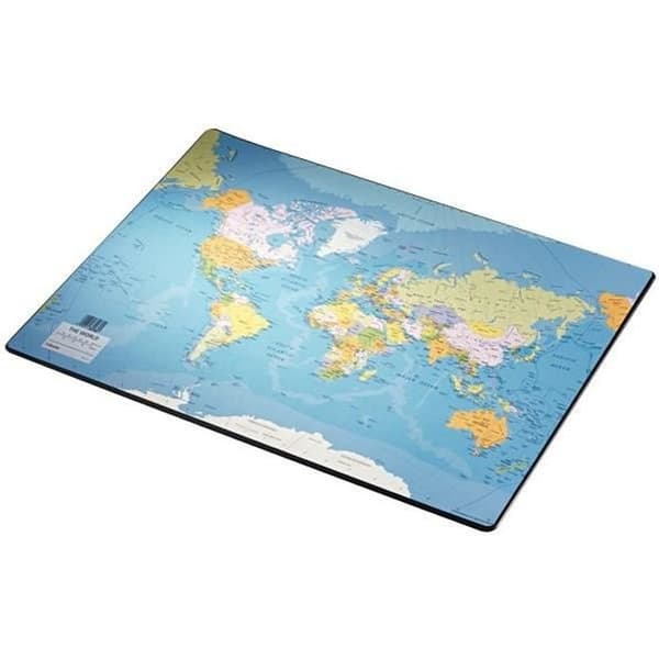 Skrivunderlag - ESSELTE - Världskarta 40x53cm - Halkskydd - Toponym på franska - Tidszoner