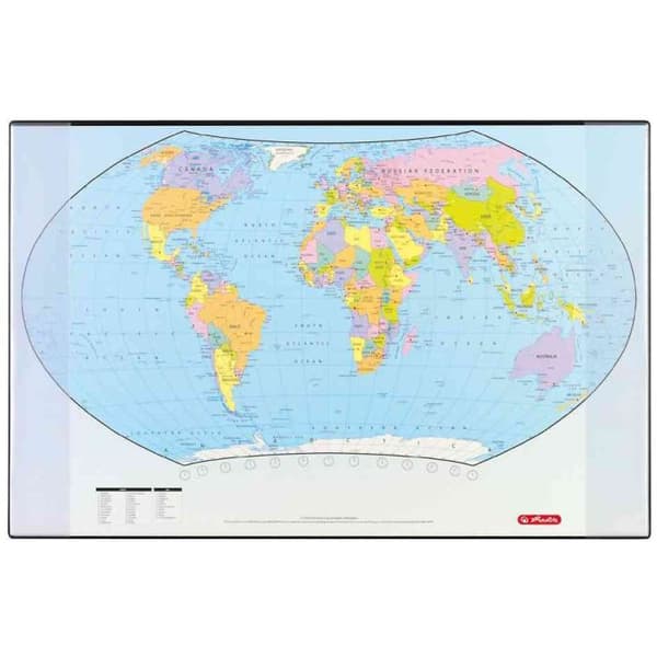Skrivunderlag - HERLITZ - Världspolitisk karta - 680 x 440 mm - Svart - Plastfilm