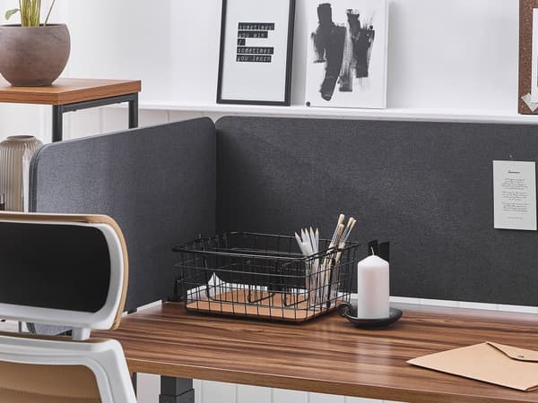 Skrivbordsskärm Avskärmning Mörkgrå PET-tyg 72 x 40 cm Modulära Fästklämmor Hemmakontor
