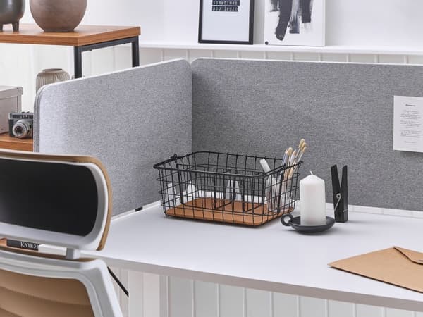 Skrivbordsskärm Avskärmning Ljusgrå PET-tyg 72 x 40 cm Modulära Fästklämmor Hemmakontor