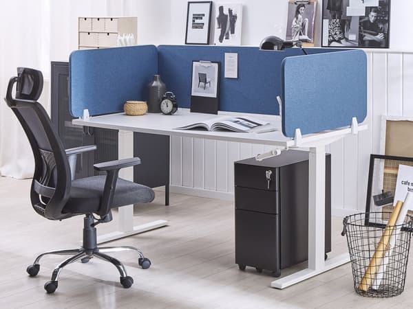 Skrivbordsskärm Avskärmning Blå PET-tyg 130 x 40 cm Modulära Fästklämmor Hemmakontor