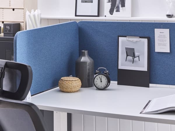 Skrivbordsskärm Avskärmning Blå PET-tyg 180 x 40 cm Modulära Fästklämmor Hemmakontor