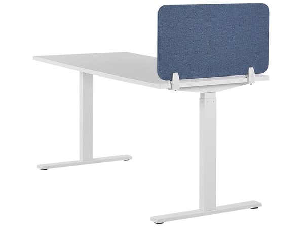 Blå PET skrivebordsskillevæg polstret med 80 x 40 cm materiale modulopbygget akustisk skærm med hjemmekontorklemmer