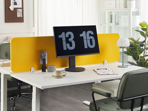 Skrivbordsskärm Avskärmning Gul PET-tyg 130 x 40 cm Modulära Fästklämmor Hemmakontor