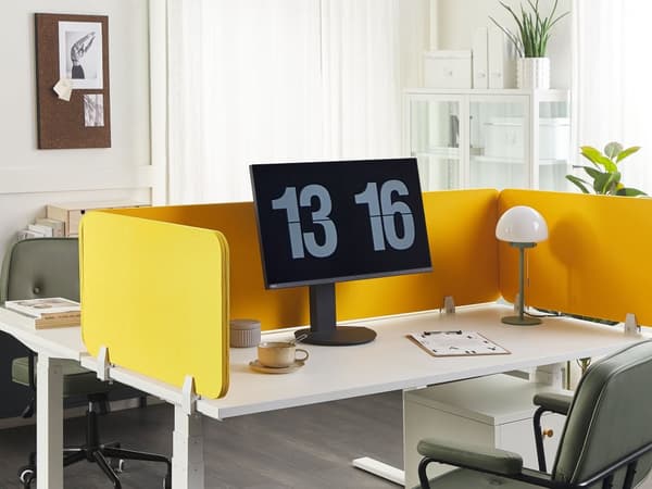 Skrivbordsskärm Avskärmning Gul PET-tyg 80 x 40 cm Modulära Fästklämmor Hemmakontor