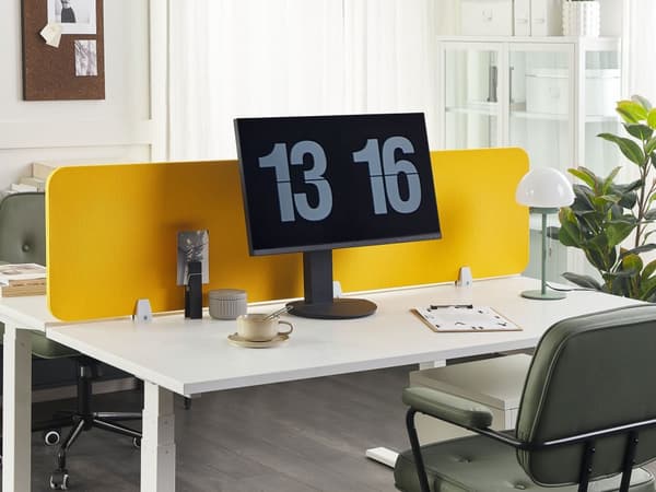 Skrivbordsskärm Avskärmning Gul PET-tyg 180 x 40 cm Modulära Fästklämmor Hemmakontor