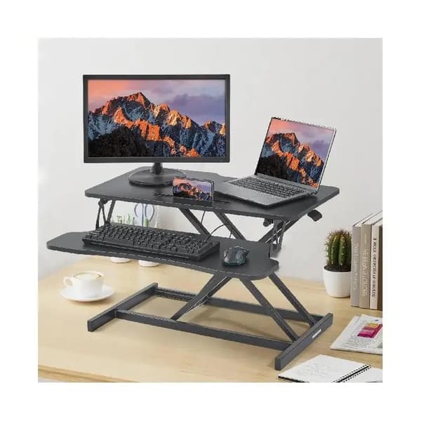 80x40cm dubbellagers stående skrivbordskonverterare med telefonplats, 140-510mm enhandshöjdjustering, rymlig, stabil, lättanvänd