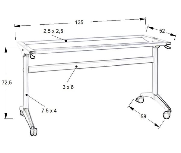 Kipbart skrivebord eller bordstel NY-A383 kipbart 135x58x72,5