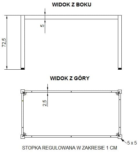 Stel skrivebord eller bordstel med rundt ben NY-A057/116/K - 116x76 cm, sort