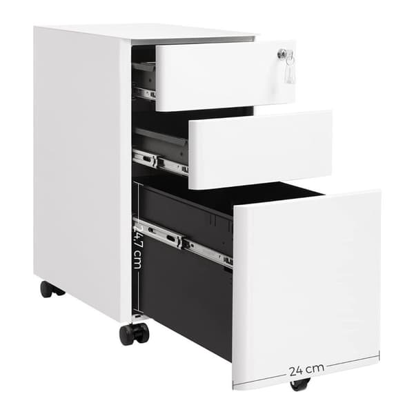 Caisson de Rangement Bureau 3 Tiroirs sur Roulettes Blanc