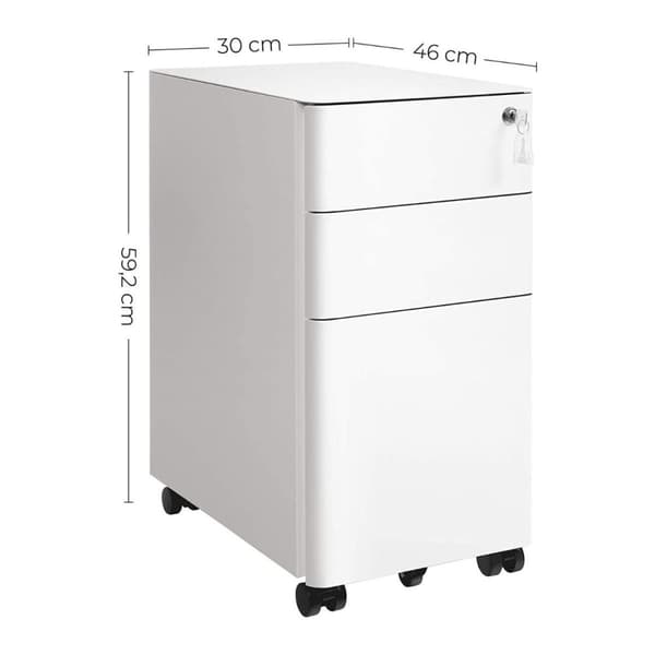 Caisson de Rangement Bureau 3 Tiroirs sur Roulettes Blanc