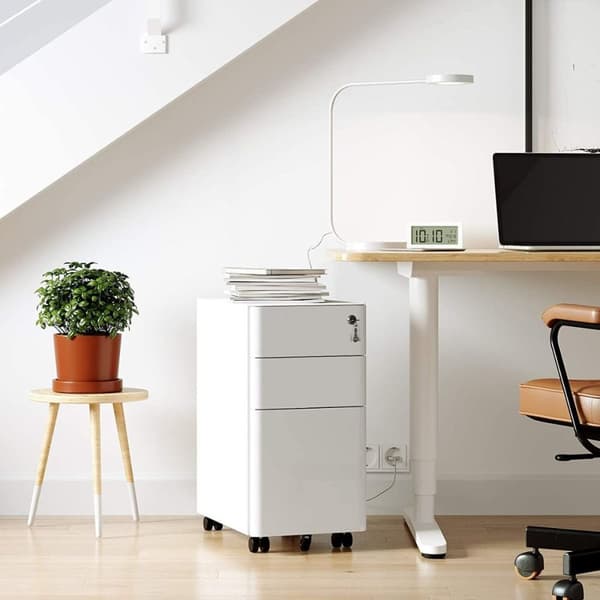 Caisson de Rangement Bureau 3 Tiroirs sur Roulettes Blanc