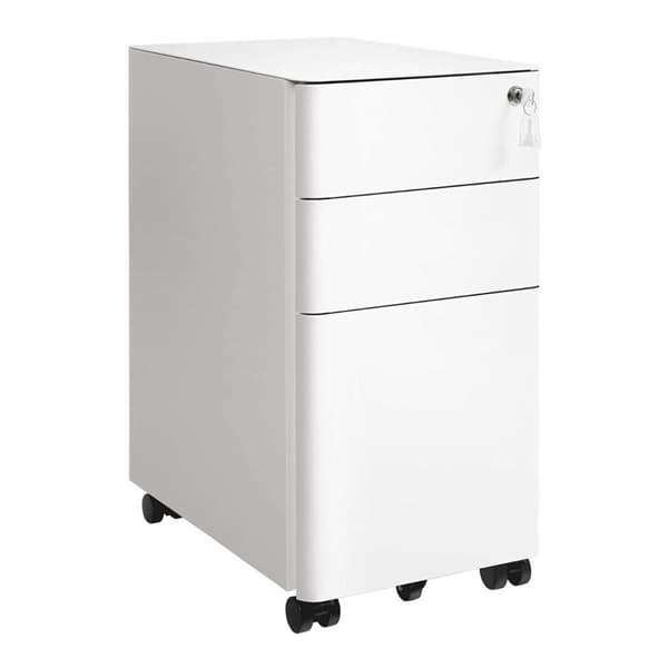 Caisson de Rangement Bureau 3 Tiroirs sur Roulettes Blanc