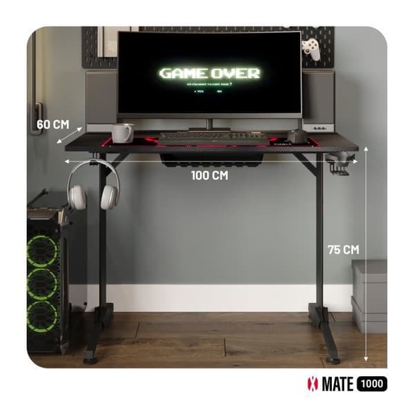 Diablo X-Mate Gaming Desk PC Gamer Ergonomic Carbon Earphone Hook Cup Holder (100 x 75 x 60 cm)