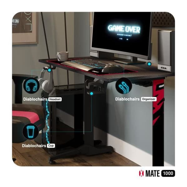 Diablo X-Mate Gaming Desk PC Gamer Ergonomic Carbon Earphone Hook Cup Holder (100 x 75 x 60 cm)