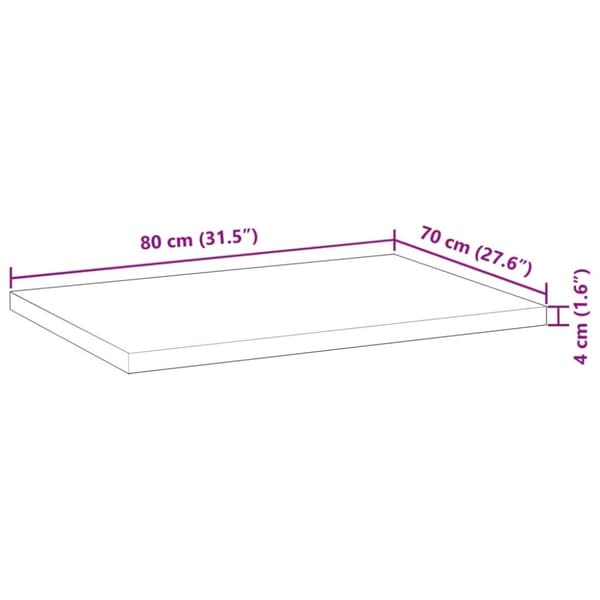 vidaXL Bordplate ubehandlet 80x70x4 cm heltre akasie