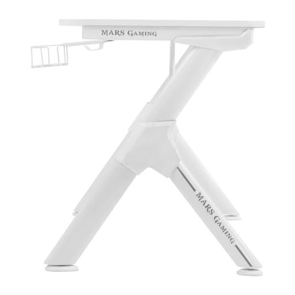 Vit Gamer Skrivbord 140 cm - Mars Gaming MGD140 - Nanotextilmatta - Hörlurar + Drycker Support