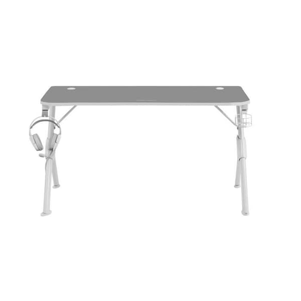 Vit Gamer Skrivbord 140 cm - Mars Gaming MGD140 - Nanotextilmatta - Hörlurar + Drycker Support
