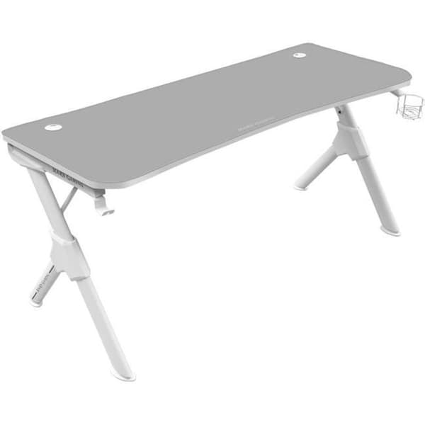 Vit Gamer Skrivbord 140 cm - Mars Gaming MGD140 - Nanotextilmatta - Hörlurar + Drycker Support Grå, Vit