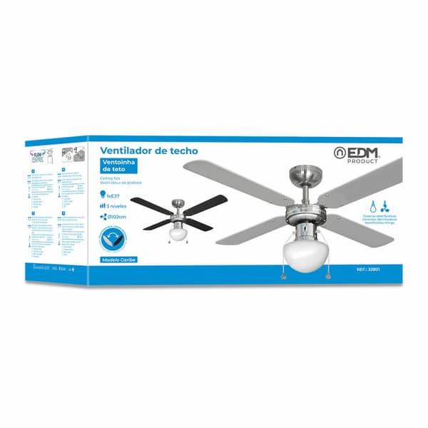 Kattotuuletin valolla EDM 33801 Caribe Hopeinen 50 W