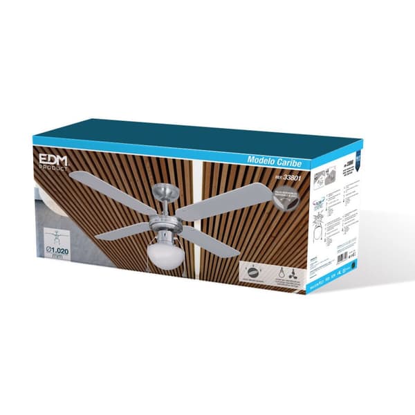 Kattotuuletin valolla EDM 33801 Caribe Hopeinen 50 W