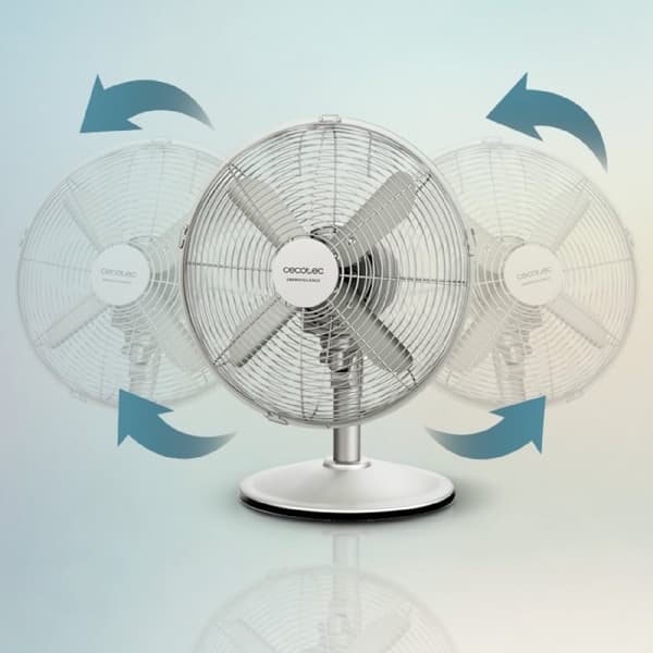Cecotec Table fan with 40 W and steel finish, 12 inches, 3 speeds, oscillation, silent, adjustable height, 4 blades, and maximum safety.