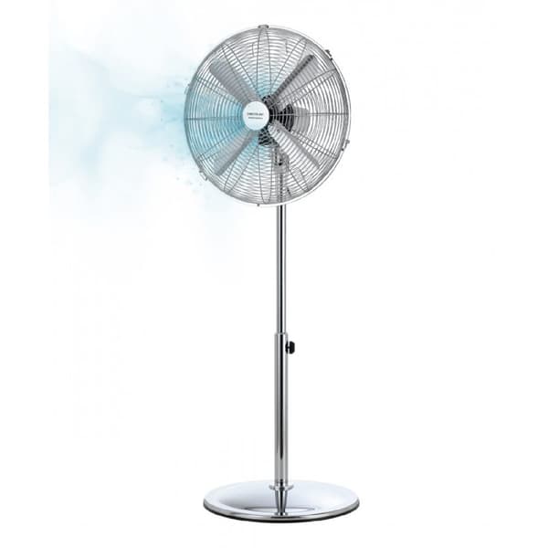 Cecotec Stand fan with 50 W and chrome finish, 16 inches, 3 speeds, oscillation, silent, adjustable height, 4 blades and maximum safety.