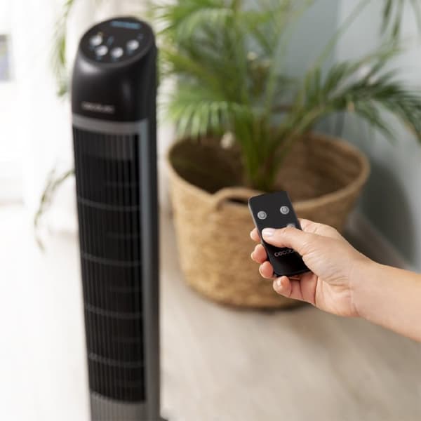 Cecotec 45-W and 33” tower fan with remote control, LED indicator, 3 speed settings, oscillation function and 3 hour timer.