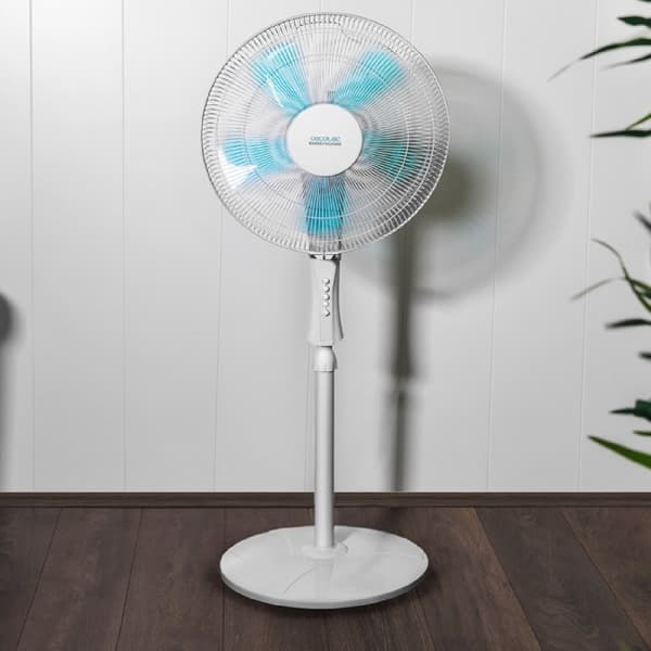 Cecotec 16" stand fan with 50 W and timer, 4 speeds, oscillating, silent, adjustable height, 5 blades, and maximum safety