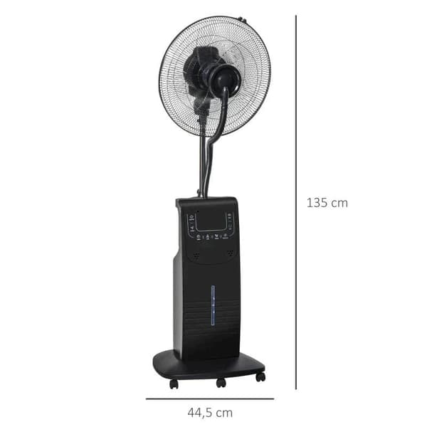 Rootz Pedestal Fan - Stand Fan - Water-cooled Stand Fan - 3.1 Liter Water Atomizer - Fog Function - Steel - Black - 135 cm